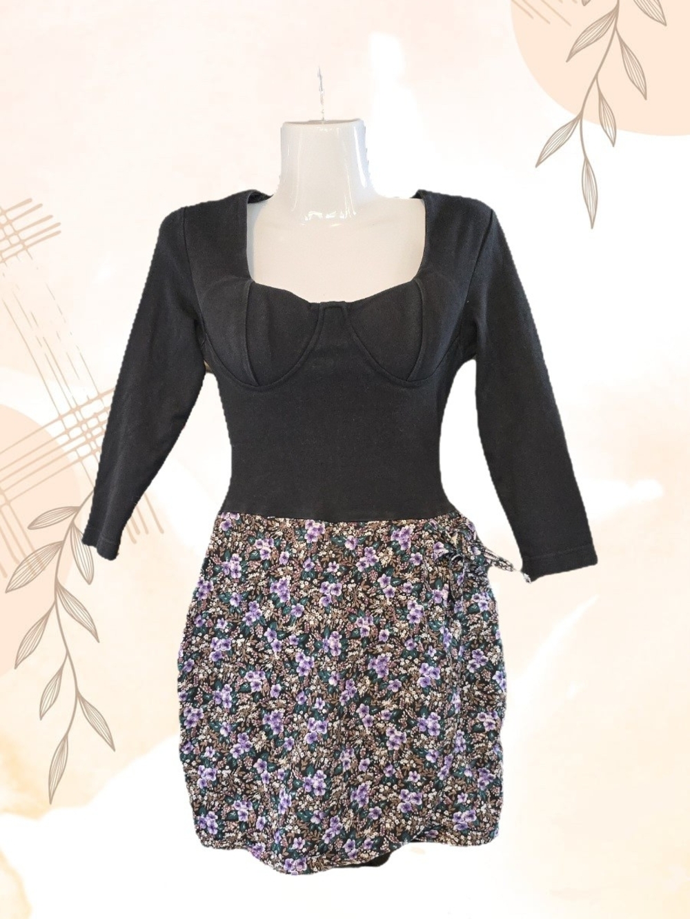 Energie Y2K Black Bustier Floral Wrap Dress – S